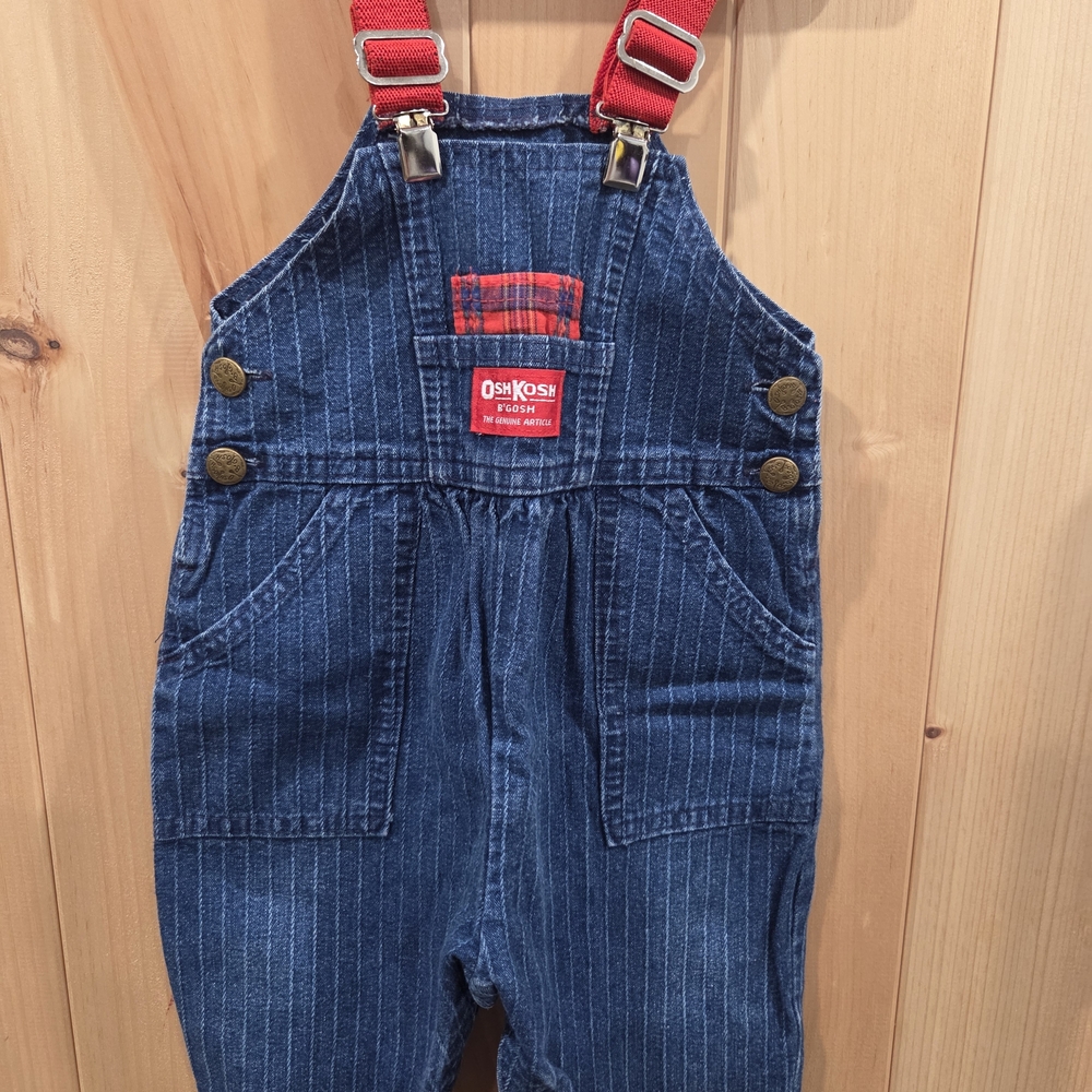 Rare OshKosh B'gosh Cheer Cats Pinstripe Blue Denim Overalls